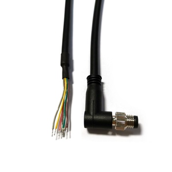 M12 right angled A-code 6pin male to tinned open power io cables for industrial sensor